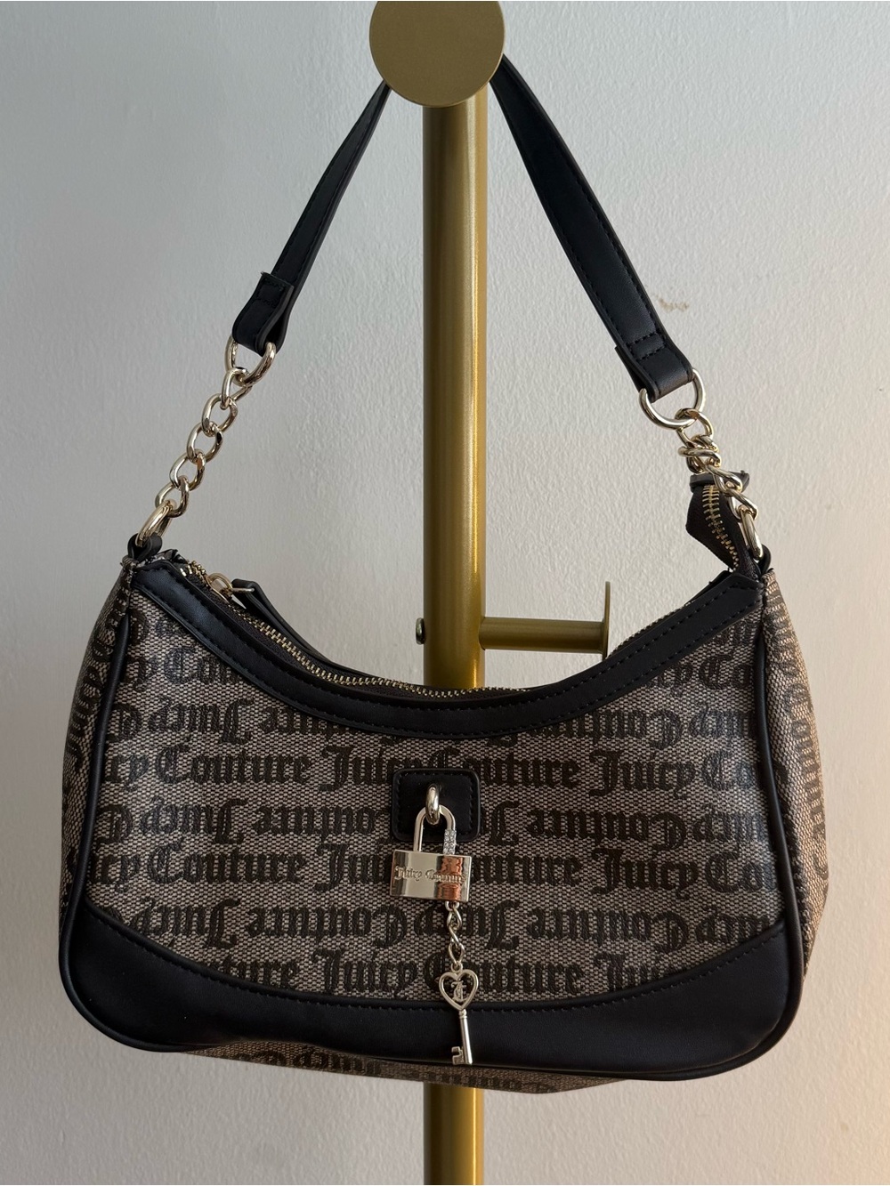 Juicy Couture Monogram Shoulder Bag with Padlock Charm